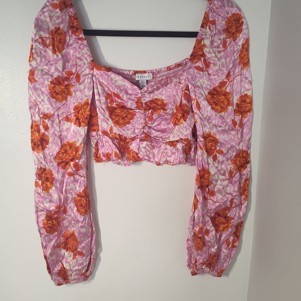 Topshop Pink and Orange Floral Blouse #752